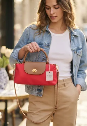 NWT Stunning Red & Tan 2-in-1 Convertible Crossbody Handbag | Chic Top Handle Ba thumbnail 1