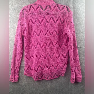 FREE PEOPLE Women’s Size Medium Until Sundown Shirt Cover-Up Boho Pink Crochet‎ thumbnail 9