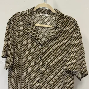 Peppermayo Geometric Diamond Print 2 Piece Set Shirt Wide Leg Pants Brown US 4 thumbnail 4