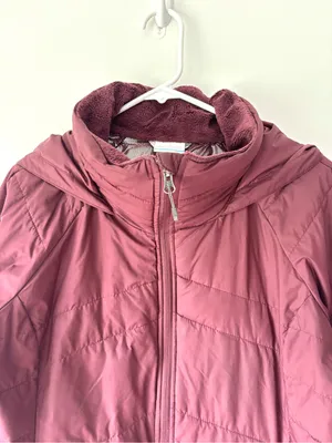 Columbia Long Line Maroon Puffer Hooded Winter Jacket Outdoor Insulated thumbnail 2