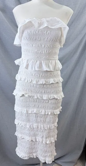 Cleobella Cream Smocked Midi Dress Sleeveless Ruffle‎ S Romantic thumbnail 1