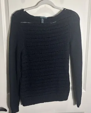 Lauren‎ Ralph Lauren Sweater Medium Cotton Blend Knit Crochet Open Weave Black thumbnail 1
