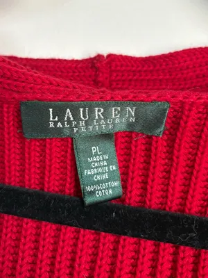 NWT Lauren Ralph Lauren Red Ribbed Cotton Cardigan Petite Large Button Front thumbnail 3