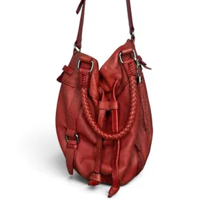 The Sak Red Pebbled Leather Bucket Bag Braided Drawstring Crossbody Handbag Hobo thumbnail 5