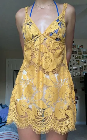 yellow lace dress thumbnail 1