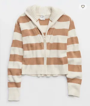 NWT OFFLINE By Aerie Full Zip Sweater stripped size XL Beach Dune women’s thumbnail 1