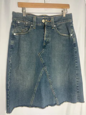 Levi's Classic Distressed Blue Denim Skirt with Raw Frayed Hem thumbnail 1