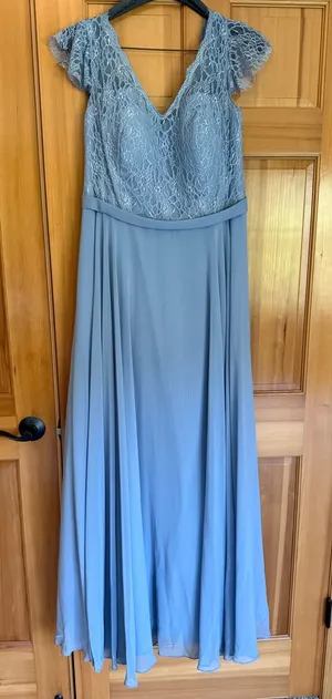 Azazie Cheryl Dress in dusty blue thumbnail 1