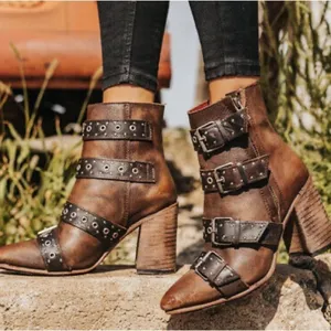 Freebird by Steven Boot Joust Ankle‎ Buckle Studded Leather Heeled Boho Brown 6 GUC thumbnail 1