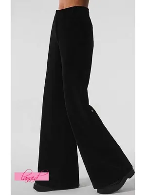 NEW Alo Micro Corduroy Dreamer Wide Leg Trousers Black High-Rise Waist Waisted M thumbnail 2