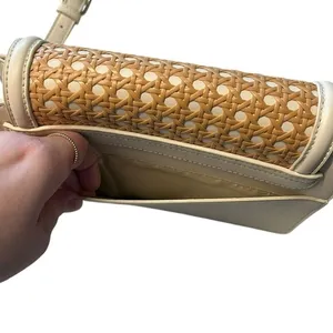 Madison West Jolene Woven Straw‎ Shoulder Bag Purse White Beige Coastal Coquette thumbnail 7
