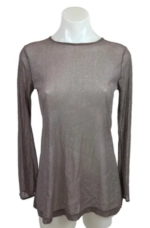 Victoria's Secret Sparkle Metallic Purple Grey Sheer Long Sleeve Tunic Top XS thumbnail 1