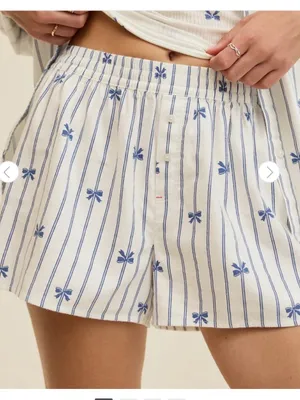 Aerie Flannel Girl Boxer Pajama Lounge Shorts Striped Bow Print NWT Size XXL thumbnail 1