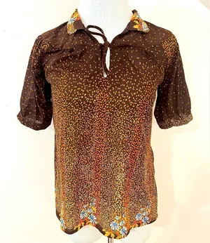 Vintage 70’s Cottagecore Brown Floral Short Sleeve Peasant Top S thumbnail 1