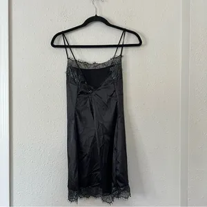 Meshki Satin Lace Trim Black Slip Mini Dress NEW Size Large thumbnail 6