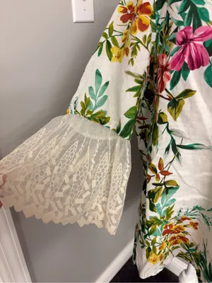 John Mark Womens L Top Linen Lace Floral Embroidered Tunic Multicolor Boho thumbnail 3