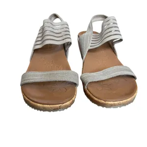 Skechers Luxe Foam Wedge Sandals Womens 10 Taupe Silver Stretch Slingback 31597 thumbnail 3