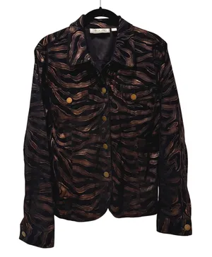 Birch Hill Womens Medium Black Bronze Metallic Tiger Stripe‎ Button Front Jacket thumbnail 1