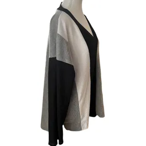 BiBi Womens Colorblock‎ Waffle Knit Thermal V-Neck Top Grey Black White Sz M thumbnail 2