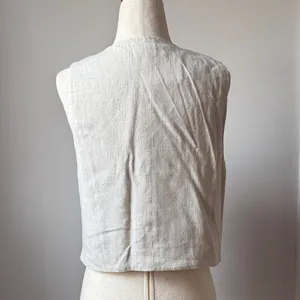 Lulu's Cream Textured Sleeveless Crop Top Women’s Linen Blend Vest Minimalist thumbnail 2
