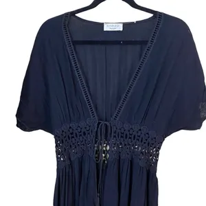 Lavender Field Long Black Kimono Open Front Cover Up thumbnail 2