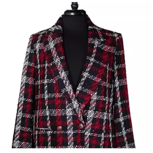 ZARA Overside Plaid Front Double Breasted Tweed Blazer Button Lined M Black Red thumbnail 3