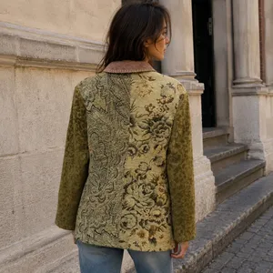 Vintage Y2K Boho Patchwork Tapestry Carpet Jacket Suede Collar Made in USA thumbnail 2