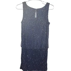 J Kara Beaded Sleeveless Popover Sheath Dress Iridescent Sequin Navy‎ Size 14 thumbnail 5