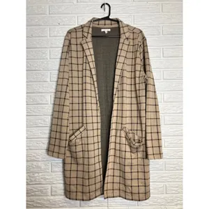 Maurices Plaid Open Front‎ Cardigan Blazer Womens XL Tan Black Excellent Pockets thumbnail 3