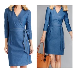 Tuckernuck J. Mclaughlin Lila Indigo Cotton Stretch Denim Wrap Dress Size Medium thumbnail 2