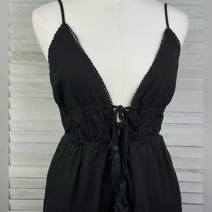 PRINCESS POLLY Colleen Black Boho Sleeveless Linen/Cotton Shortie Romper-2 thumbnail 2