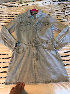 GREY LAB Light Blue Denim Shirt Dress with Chest Pockets thumbnail 1