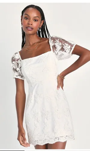 White embroidered sequin mini Lulus dress  thumbnail 1