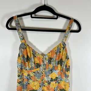 Abercrombie & Fitch Yellow Floral Button Front‎ Smocked Midi Dress Womens Medium thumbnail 2