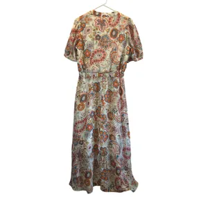 MSK orange blue floral lined dress wedding Small high low cinch waist thumbnail 3