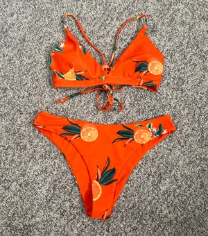 Zaful Orange Blossom Print Bikini Set thumbnail 1