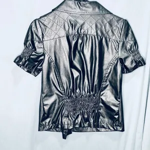 Wet Seal Faux Leather Gunmetal Silver Jacket L thumbnail 2