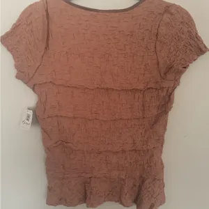 NWT Free People Ribbed Lace Krystal Tuscany Brown Ruffle T Shirt Tee‎ Top Small thumbnail 3