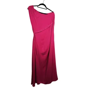 Lulu's Womens Satin One Shoulder Maxi Dress Belted S Pink Wedding Guest Event thumbnail 3