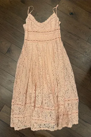 NSR Blush Pink Floral Lace Midi Maxi Dress Size Medium Spaghetti Strap - C61-121 thumbnail 1