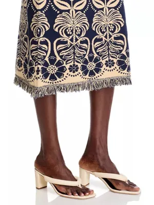 FARM Rio Ainika Tropical Splendor Knit Midi Skirt Navy Blue Cream Fringe M thumbnail 2