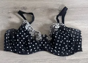 Paramour Black Polka Dot Floral Embroidered‎ Unlined Underwire Bra 40D 115702 thumbnail 1