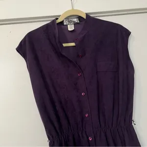 Vintage Purple Midi Dress stretch waist button front sleeveless thumbnail 2