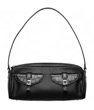 Brighton Black Leather Shoulder Bag Croc Embossed Heart Hardware Buckle C687292 thumbnail 1