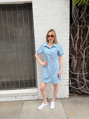 Levi's solid spread collar blue denim dress mini Size S #denim #western thumbnail 4