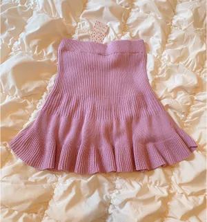 Free People Pink Ribbed Knit Flare Mini Skirt Women’s XS Boho Coquette thumbnail 3