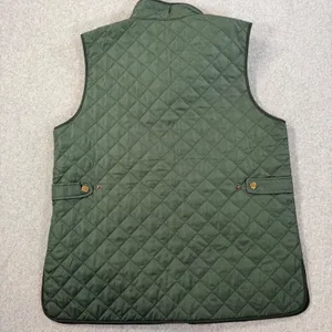 Lands’ End Women’s Medium Green Quilted Barn Vest Corduroy Collar Snap Close thumbnail 9