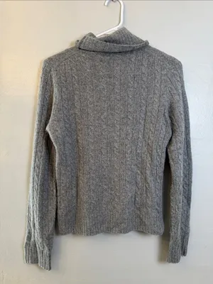 Women’s Gray Cable-Knit Turtleneck Sweater wool cashmere blend size medium thumbnail 3
