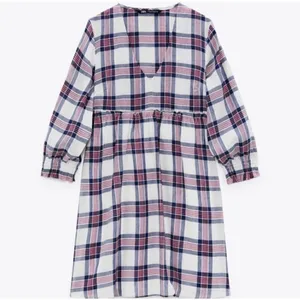 Zara White Red Blue Plaid V/Neck Fit& Flare Pleat Tunic Midi Dress Sz L thumbnail 2