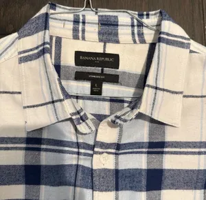 Banana Republic White and Blue Plaid Button-Down Shirt thumbnail 2